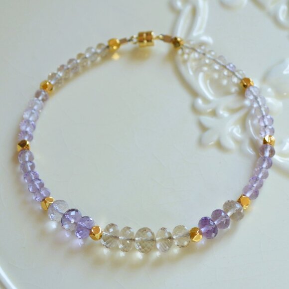 Ametrine Beaded Bracelet with Gold Magnetic Clasp - Hand Made in Canada - Picture 4 of 9